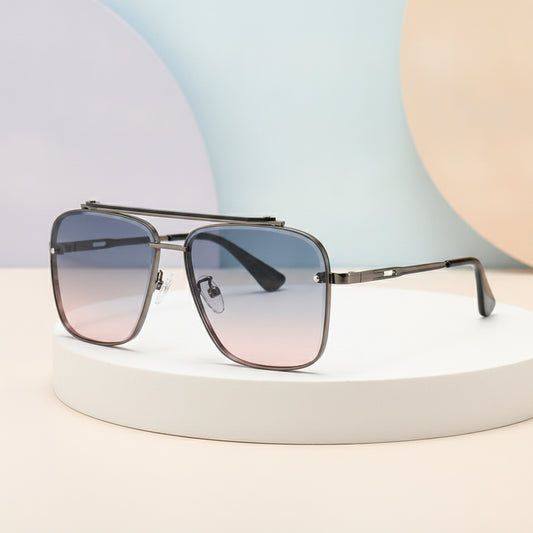 Oversized Aviator Modern Retro Sunglasses Gradient Resin UV400 Plastic Frame Street Style, in Gunmetal / Blue Pink Gradient