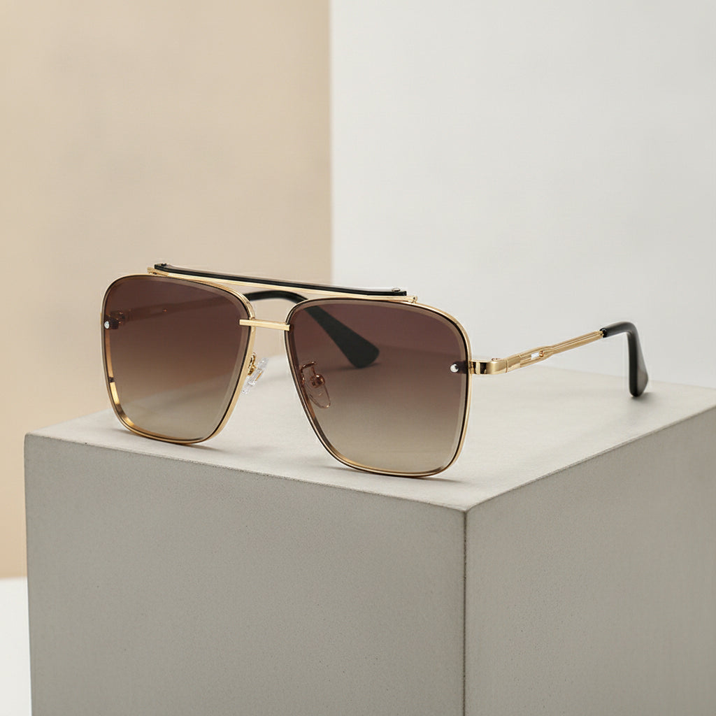 Oversized Aviator Modern Retro Sunglasses Gradient Resin UV400 Plastic Frame Street Style, in Gold / Gradient Brown