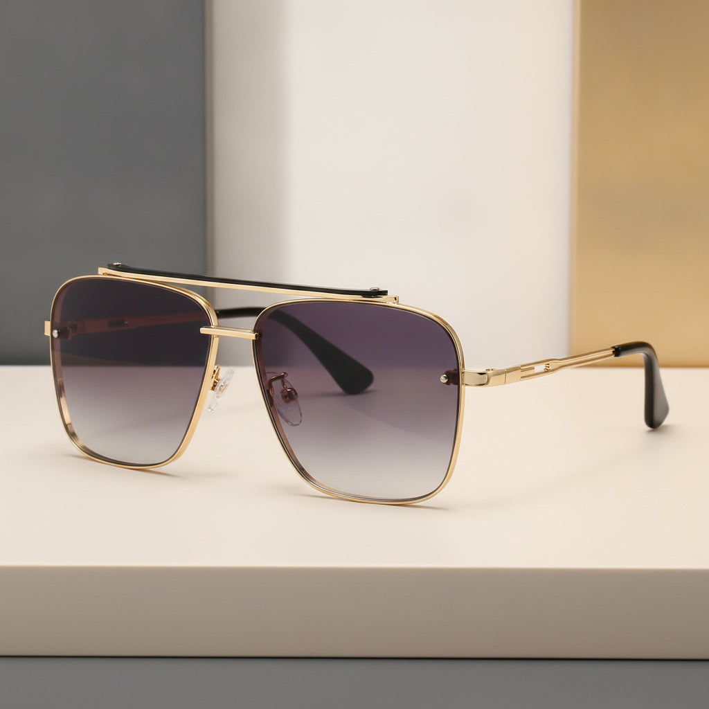 Oversized Aviator Modern Retro Sunglasses Gradient Resin UV400 Plastic Frame Street Style, in Gold / Gradient Gray