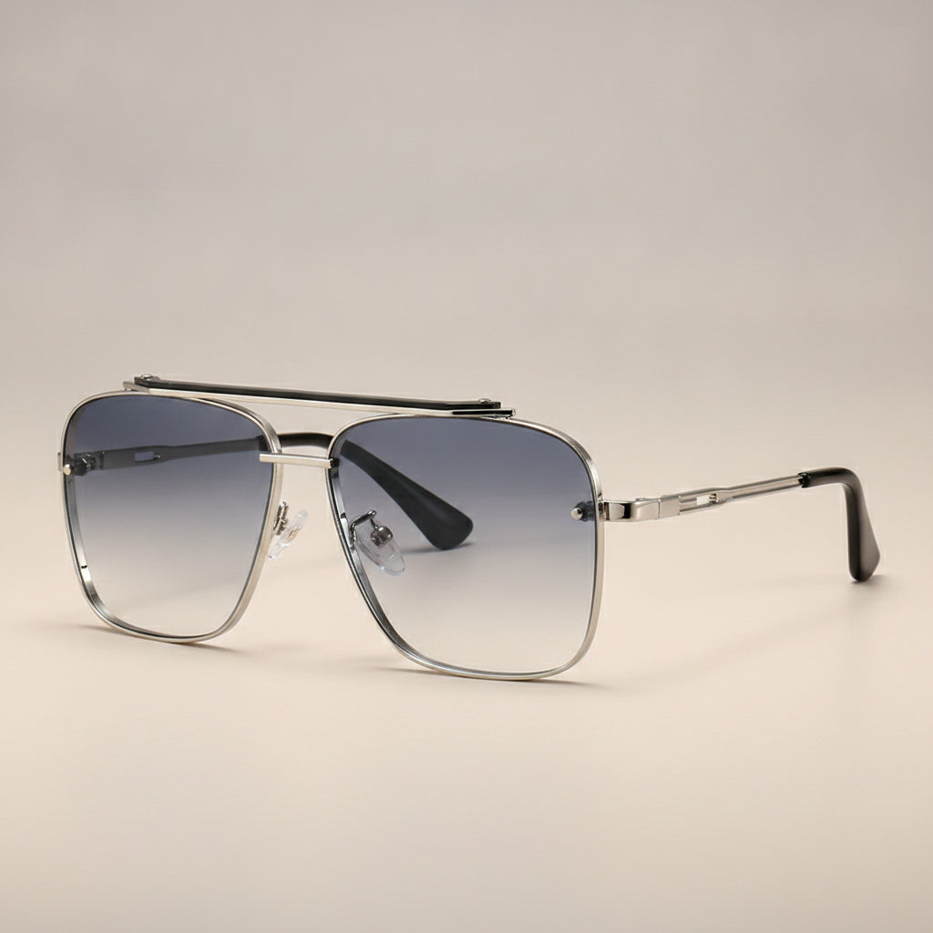 Oversized Silver Aviator Modern Retro Sunglasses Gradient Resin UV400 Plastic Frame Street Style, in Silver / Gradient Blue
