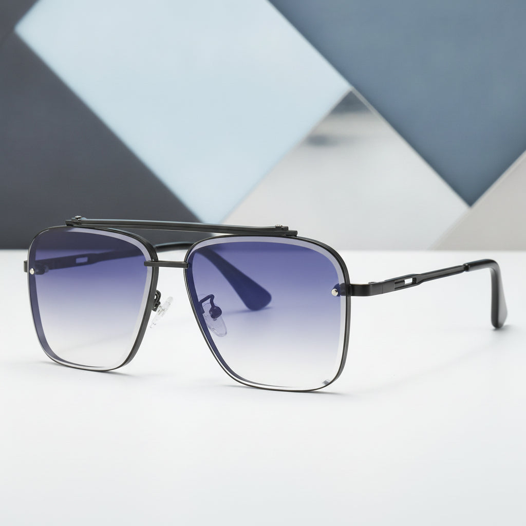 Oversized Aviator Modern Retro Sunglasses Gradient Resin UV400 Plastic Frame Street Style, in Black / Gradient Dark Blue