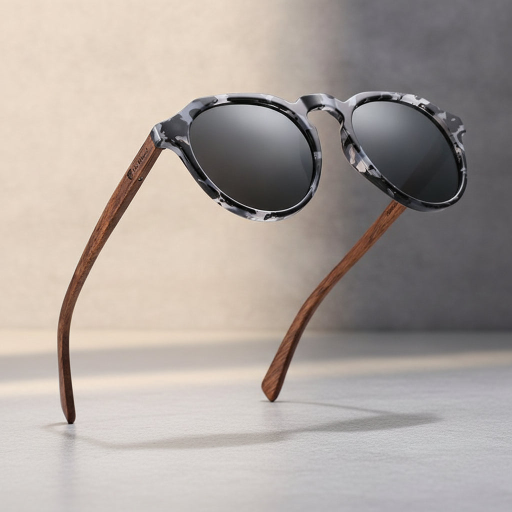 Retro Round Polarized Sunglasses Men And Women UV400 Protection TAC PC Frame, in Black