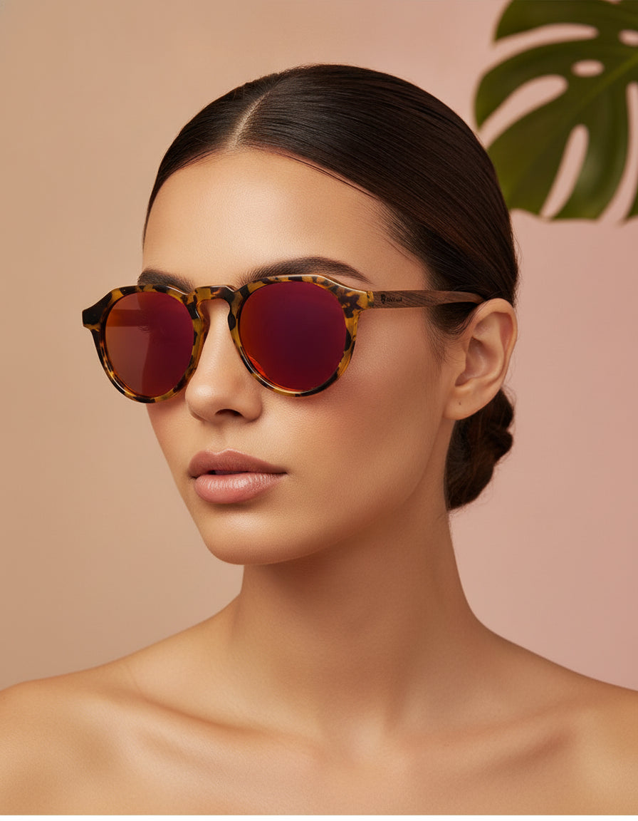 Retro Round Brown Tortoiseshell Polarized Sunglasses Men And Women UV400 Protection TAC PC Frame
