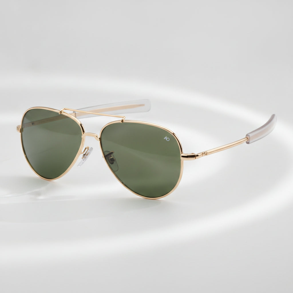 Men's Aviator Gold Finish Metal Frame Sunglasses with UV400 Glass Lenses