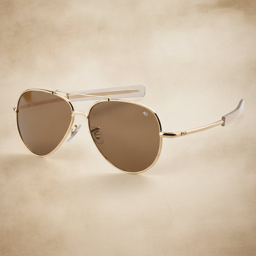Men's Aviator Gold Finish Metal Frame Sunglasses with UV400 Glass Lenses, in Gold Tea-C2