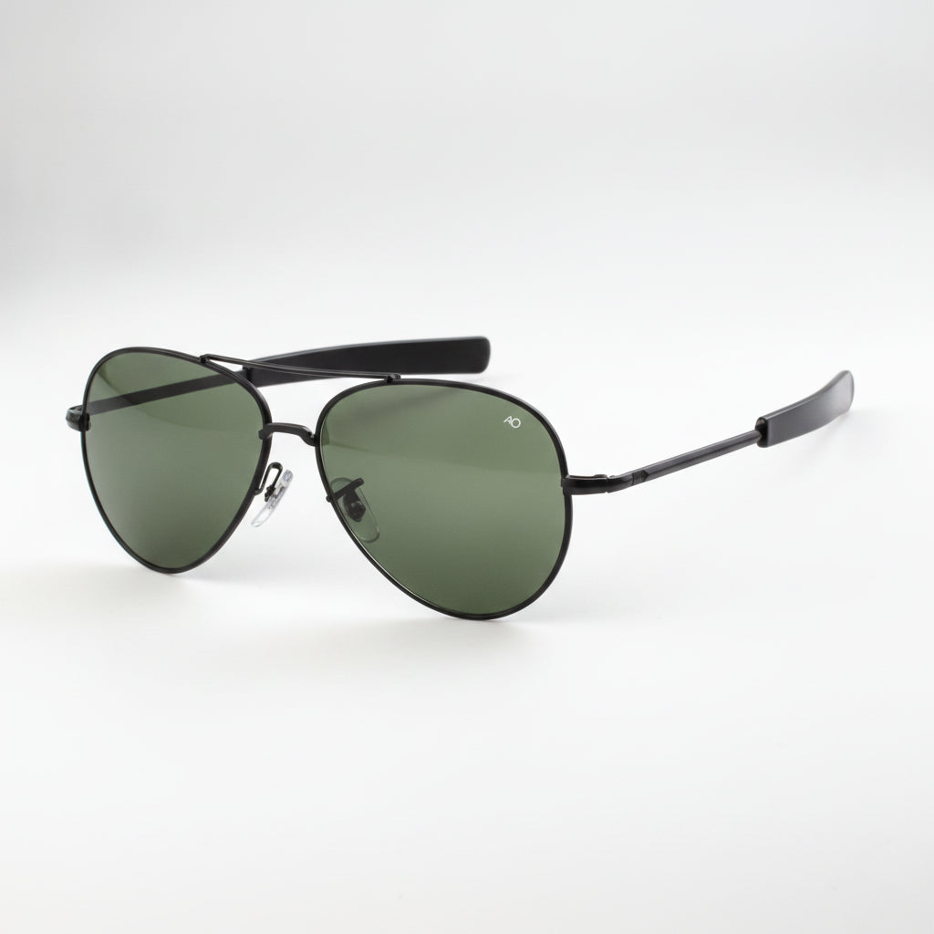 Men's Aviator Finish Metal Frame Sunglasses with UV400 Glass Lenses, in Black