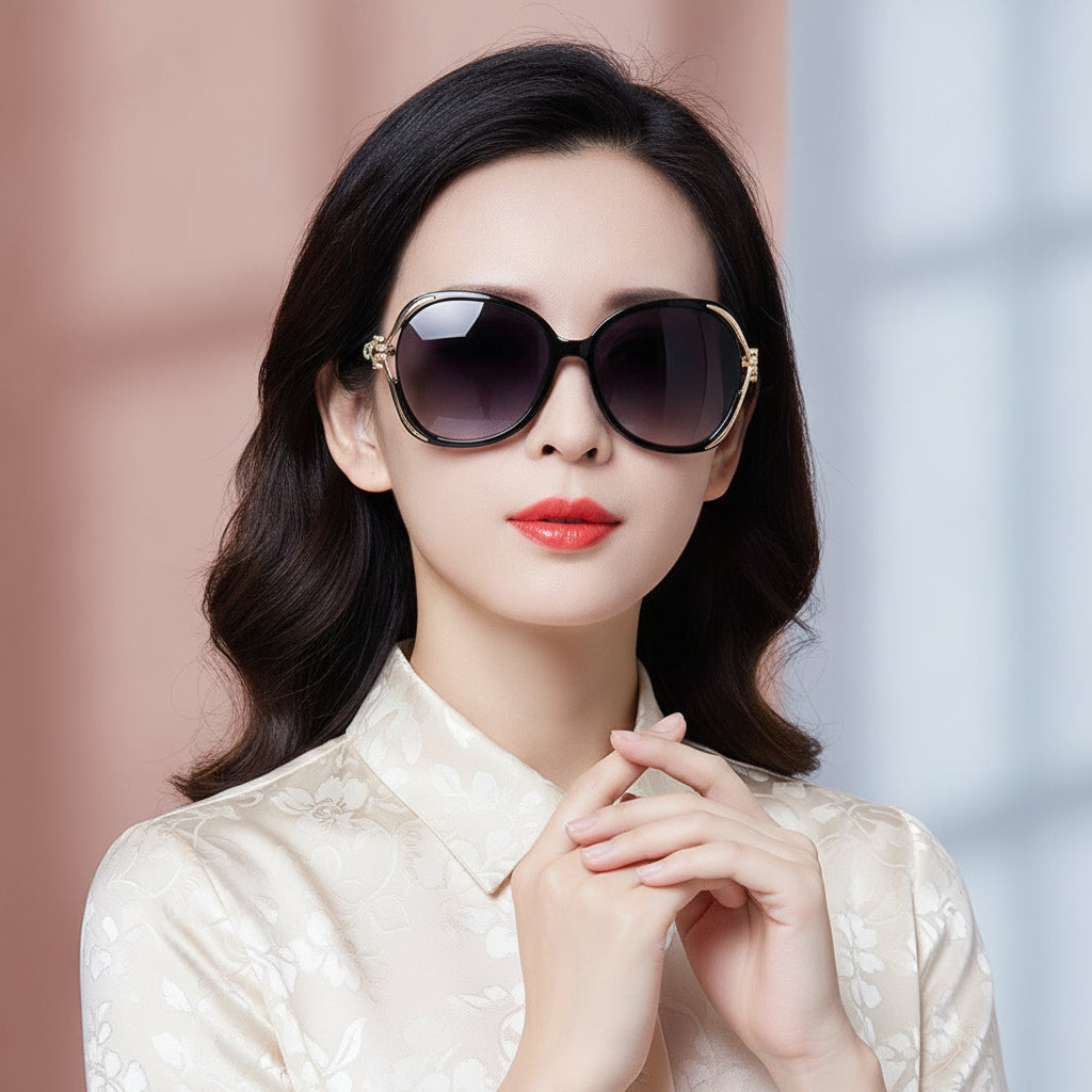 Womens Oval Oversized Sunglasses Gradient Black AC Lens PC Frame