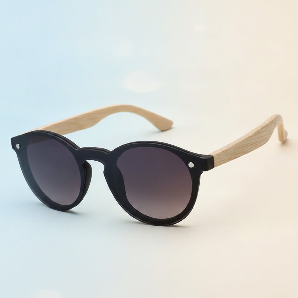 Black Plastic Frame Round UV400 PC Lens Color Film Vintage Fashion Retro Sunglasses for Men And Women, in Gray flakes