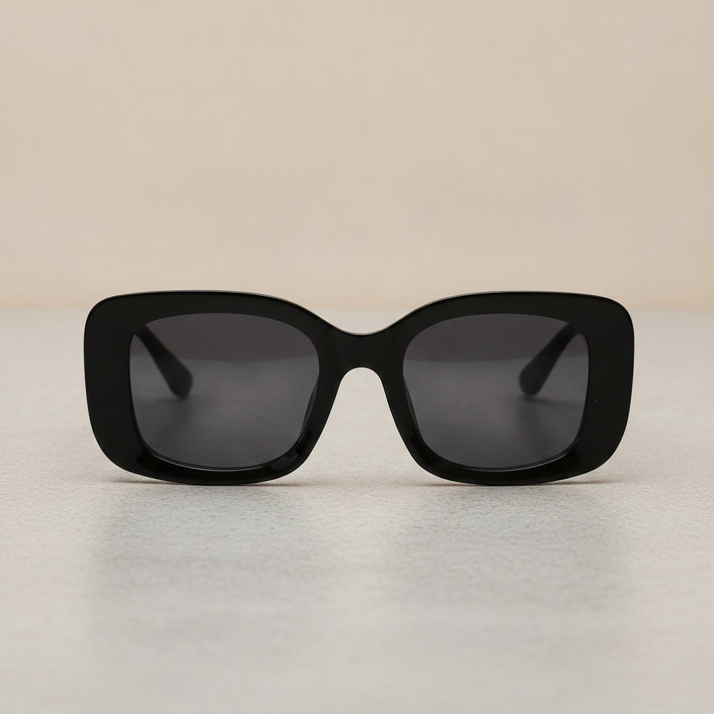 Unisex Oversized Rectangular Sunglasses with Black PC Frame and Gradient PC Lenses