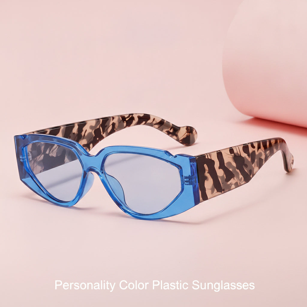 Oversized Rectangular Cat-Eye Brown Tortoiseshell Plastic Frame Sunglasses with AC Lenses For Men and Women, in Blue frame