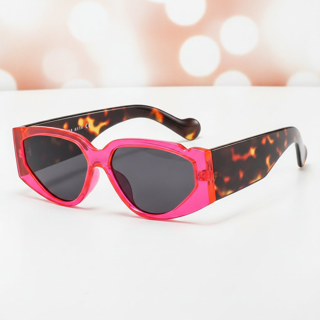 Oversized Rectangular Cat-Eye Brown Tortoiseshell Plastic Frame Sunglasses with AC Lenses For Men and Women, in Purple