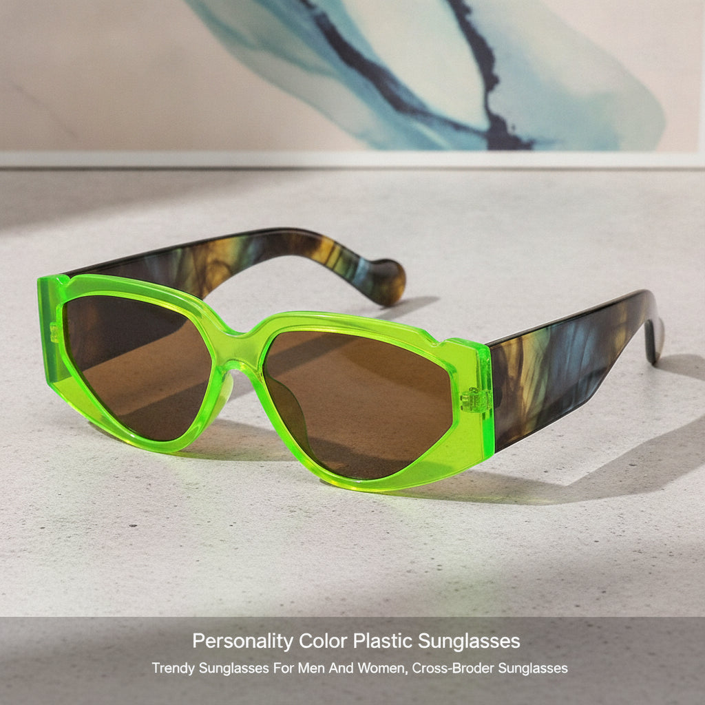 Oversized Rectangular Cat-Eye Brown Tortoiseshell Plastic Frame Sunglasses with AC Lenses For Men and Women, in Green frame
