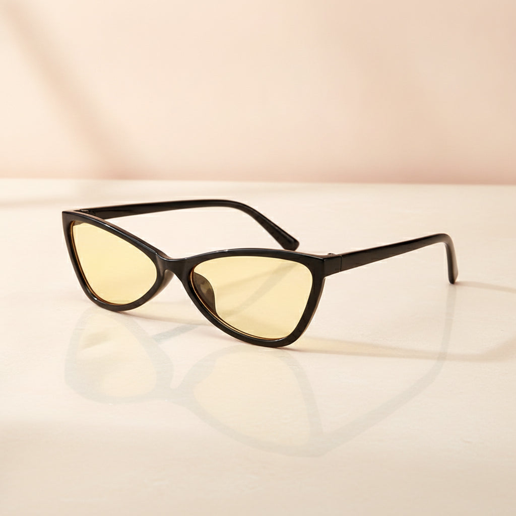 Chic Iconic Cat Eye Fashion Sunglasses with AC Lenses for Modern Everyday Style, in Black frame yellow film