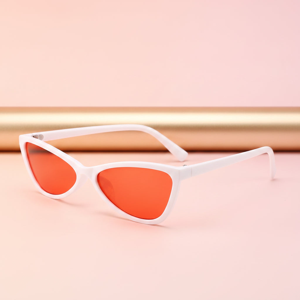 Chic Iconic Cat Eye Fashion Sunglasses with AC Lenses for Modern Everyday Style, in White frame red film