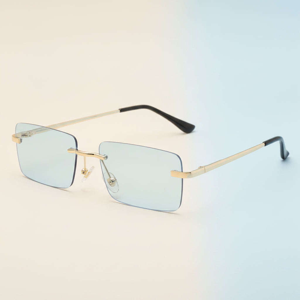 Female Rectangular Rimless Sunglasses with Gold Metal Frame and Gradient PC Lenses for Big Face