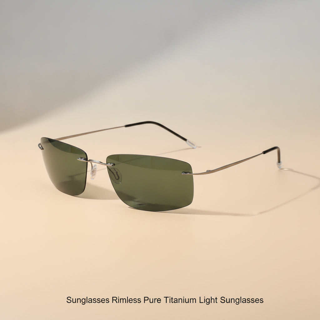Lightweight Pure Titanium Rectangular Rimless Polarized TAC Sunglasses Delicate, in Grey