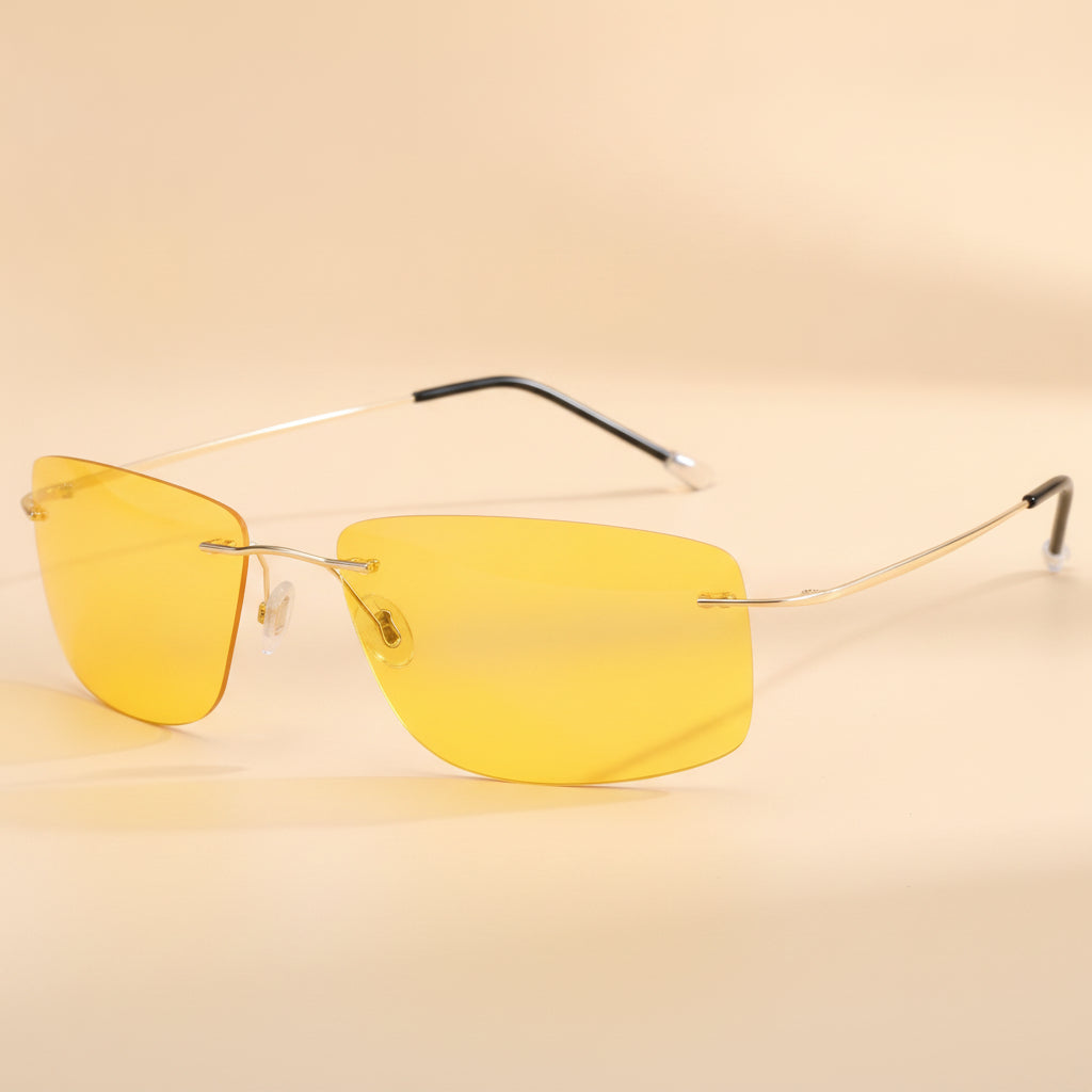 Lightweight Pure Titanium Rectangular Rimless Polarized TAC Sunglasses Delicate, in Yellow