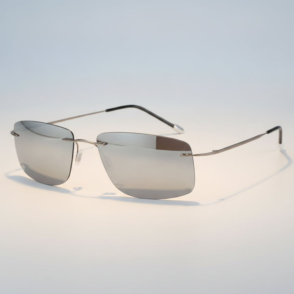 Lightweight Pure Titanium Rectangular Rimless Polarized TAC Sunglasses Delicate, in Light Grey