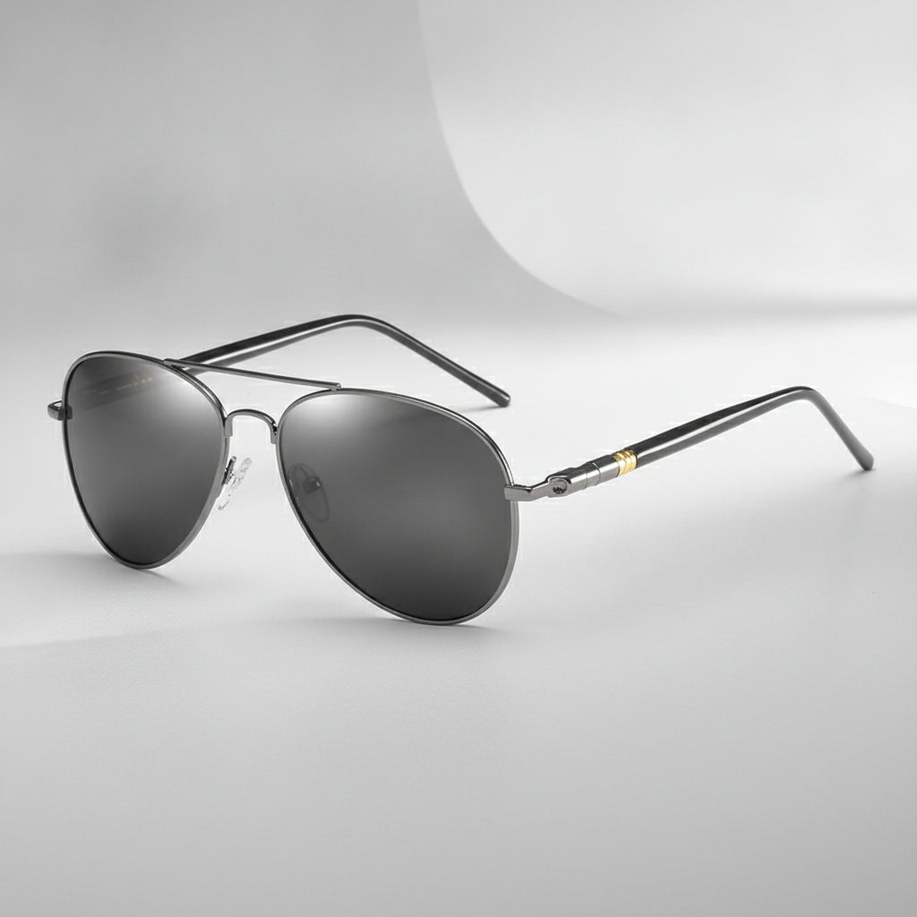 Silver Metal Frame Aviator Polarized Sunglasses with Lens UV400 for Men And Women, in Gun black