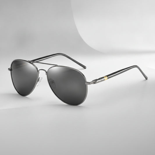 Silver Metal Frame Aviator Polarized Sunglasses with Lens UV400 for Men And Women, in Gun black