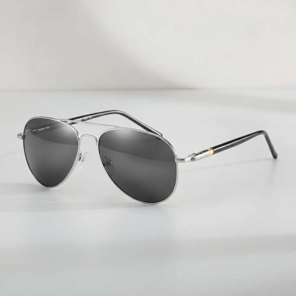 Silver Metal Frame Aviator Polarized Sunglasses with Lens UV400 for Men And Women, in Sliver black