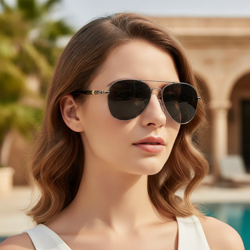 Silver Metal Frame Aviator Polarized Sunglasses with Gray Lens UV400 for Men And Women