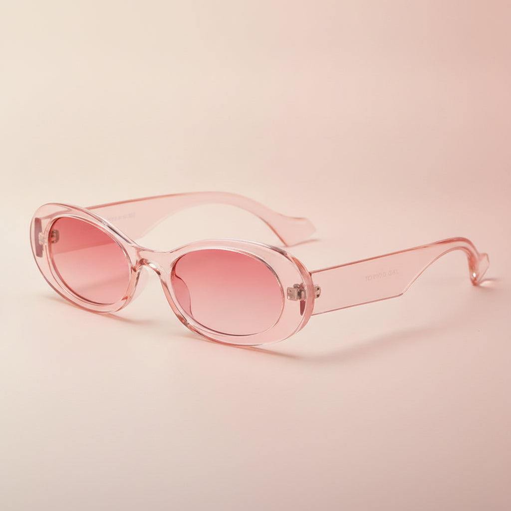 Fashionable Universal Oval Sunglasses Jelly PC Frame UV400 Protection, in Clear Pink / Pink Gradient