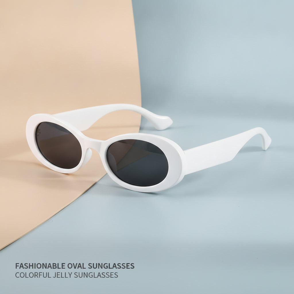 Fashionable Universal Oval Sunglasses Jelly PC Frame UV400 Protection, in White / Smoke