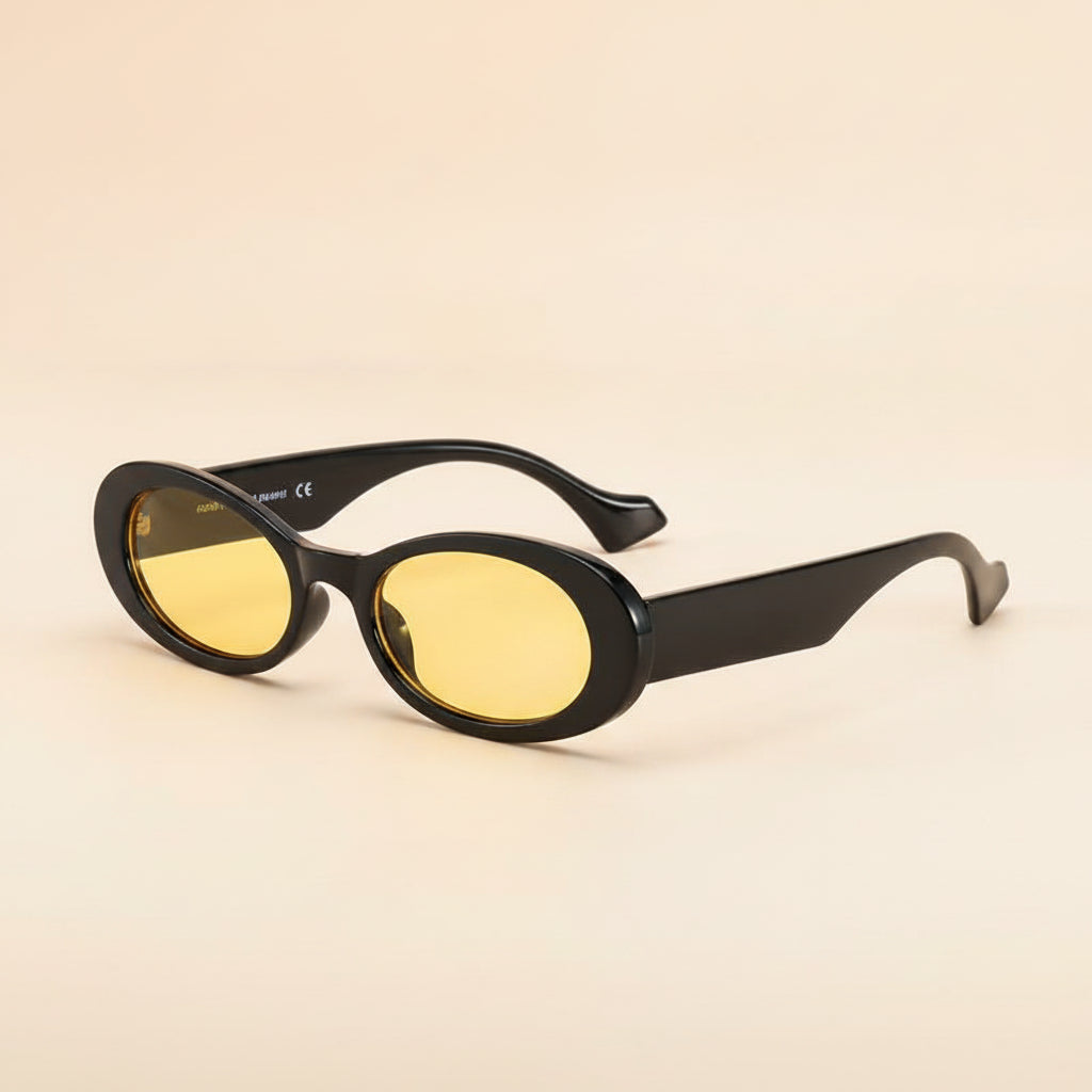Fashionable Universal Oval Sunglasses Jelly PC Frame UV400 Protection, in Black / Yellow