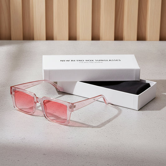 Retro Rectangular Oversized Pink Sunglasses For Men And Women UVA UVB Protection, in Transparent powder