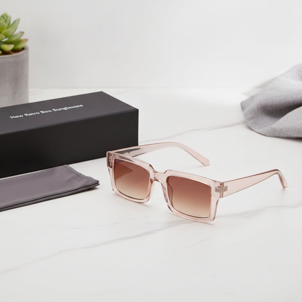 Retro Rectangular Oversized Pink Sunglasses For Men And Women UVA UVB Protection, in Toucha