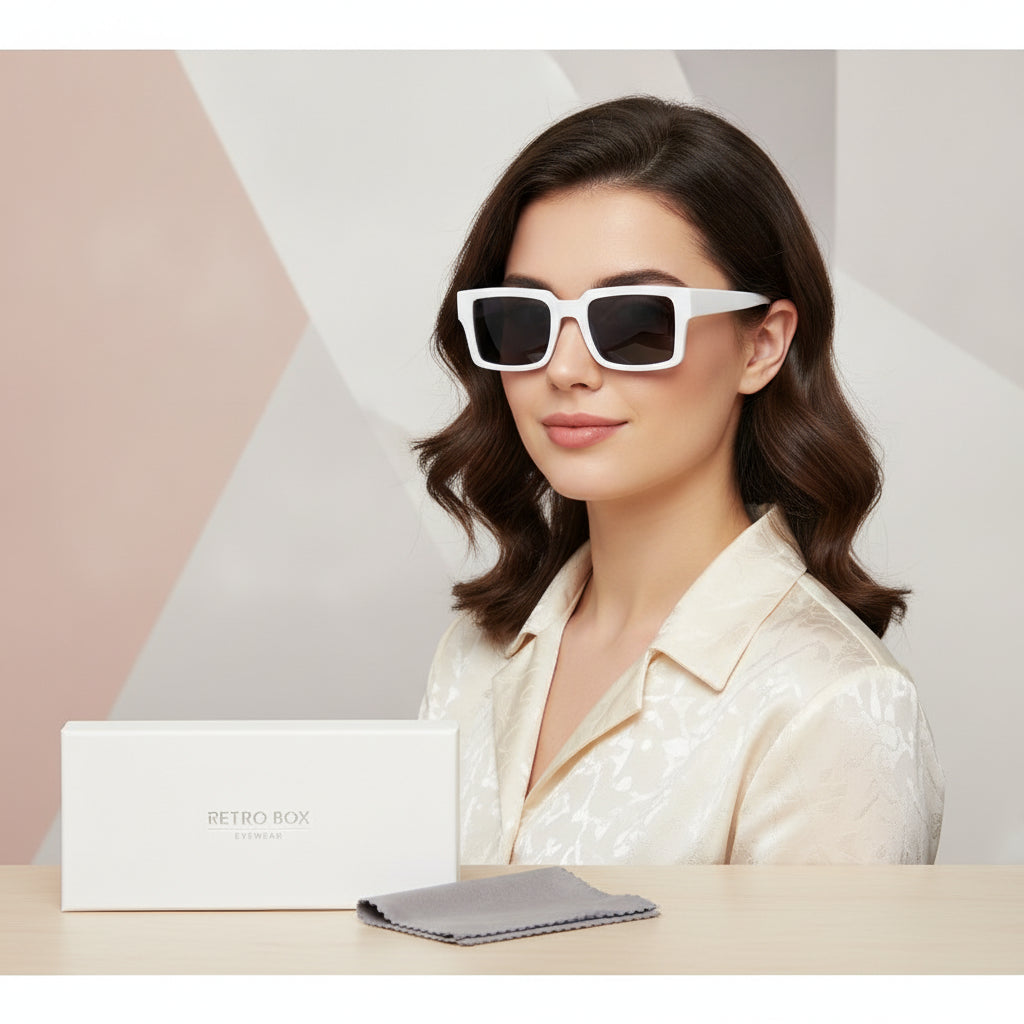 Retro Rectangular Oversized Pink Sunglasses For Men And Women UVA UVB Protection, in White