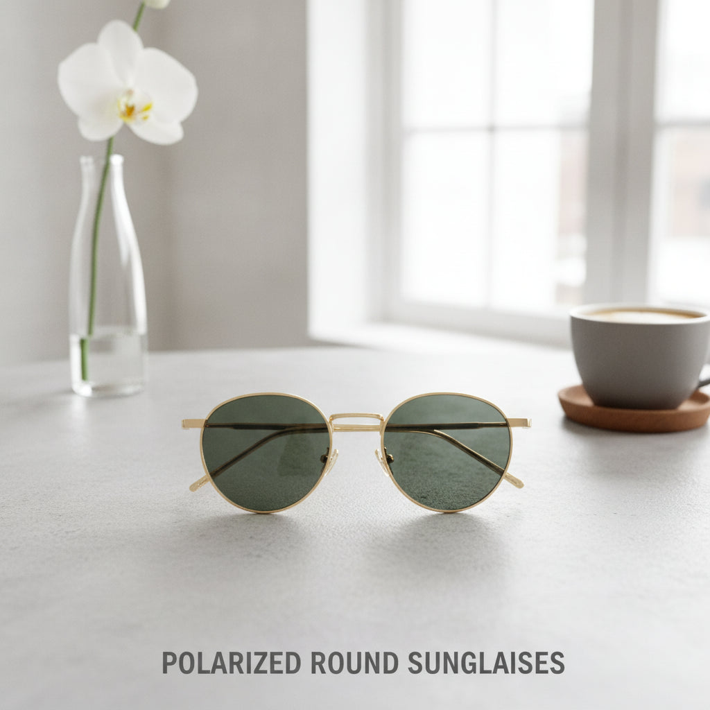 Round Polarized Sunglasses for Women Men Gold Metal Frame Resin UV400 Avant-garde Style