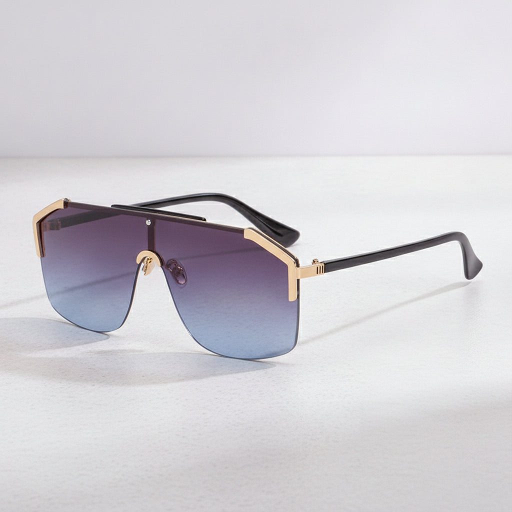 metal frame Rectangular Sunglasses for Women, in Grey blue
