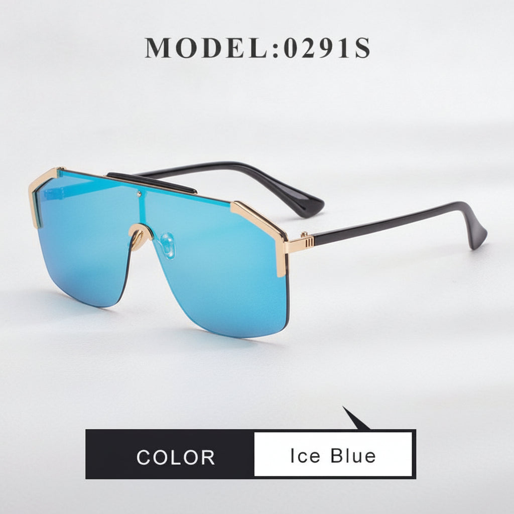 metal frame Rectangular Sunglasses for Women, in Ice blue