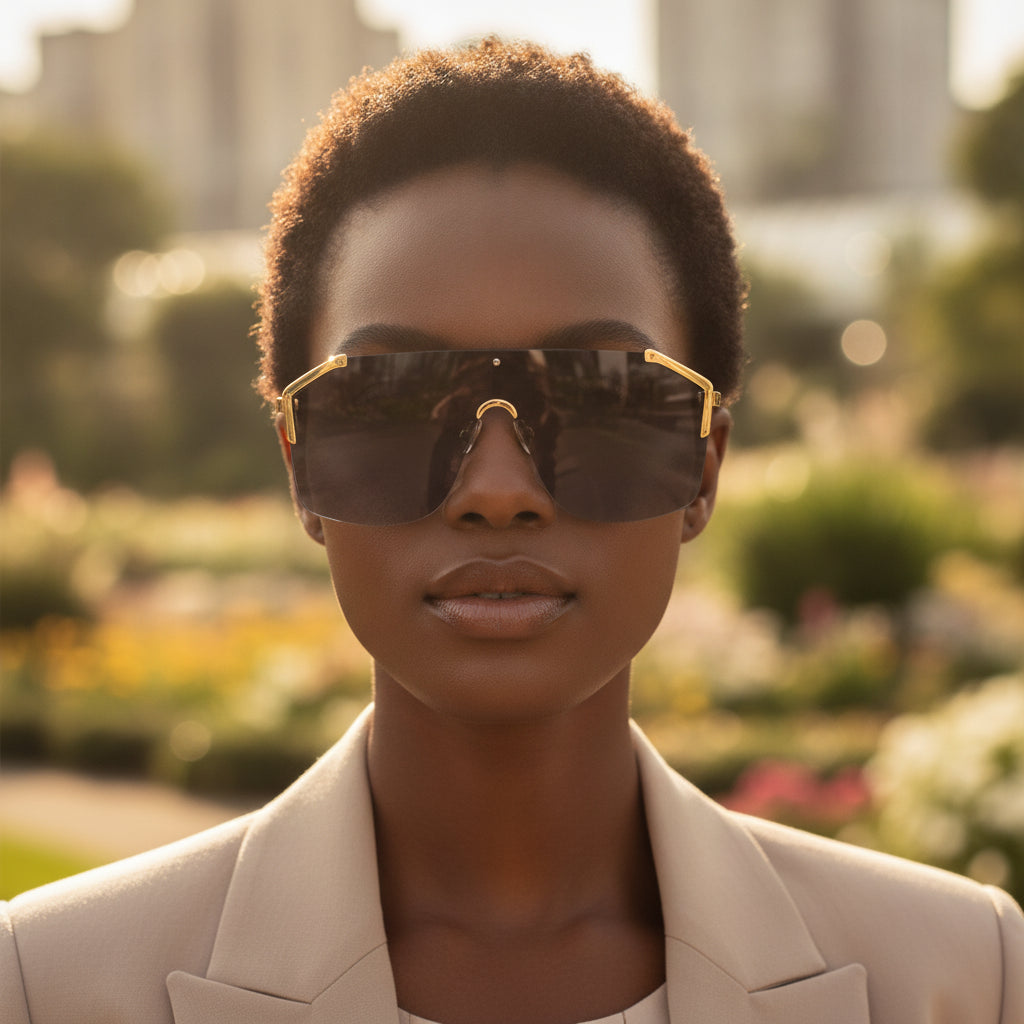 Tortoiseshell metal frame Rectangular Sunglasses for Women