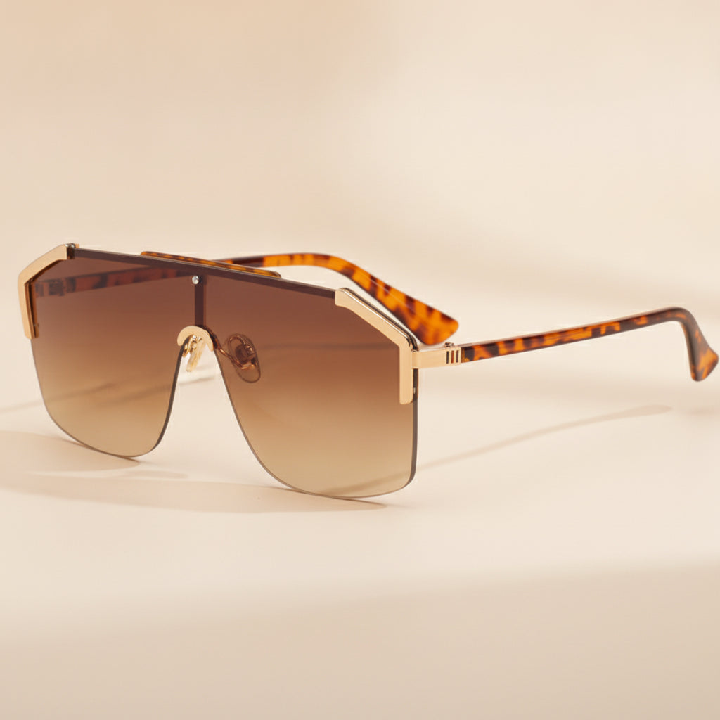 Tortoiseshell metal frame Rectangular Sunglasses for Women, in Brown