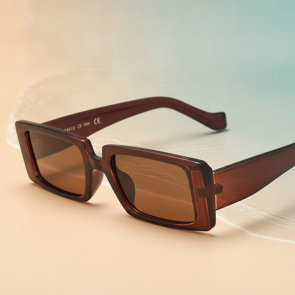 Rectangular Plastic Frame PC Lens Sunglasses Candy-colored Fashion For Men And Women, in Brown