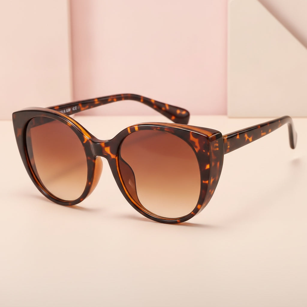 Cat Eye Sunglasses Black Oversized UV400 PC Frame Gradient Lenses for Men and Women, in Tortoise / Brown Gradient