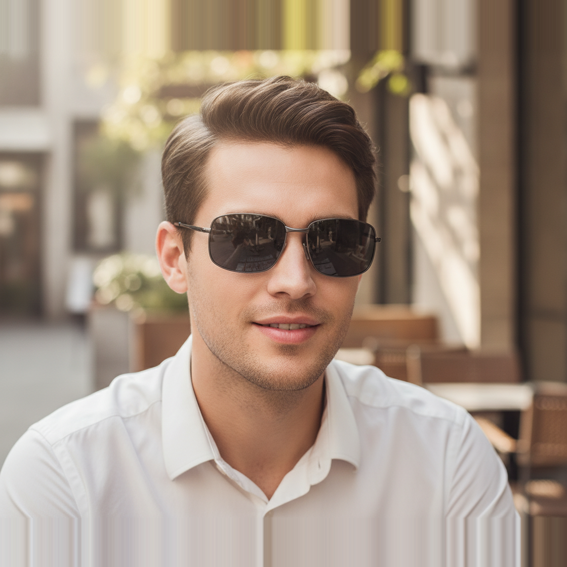Men's Rectangular Sunglasses Black Metal Frame Polarized TAC Lenses UV400 Sports Style
