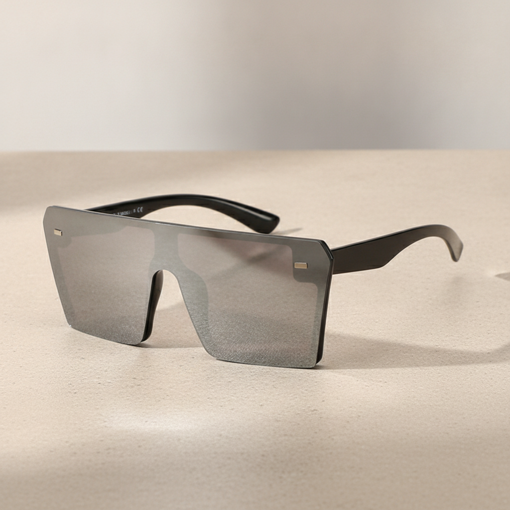 Frameless Oversized Rectangular Polarized Sunglasses UV400 AC PC for Universal Fashion, in White