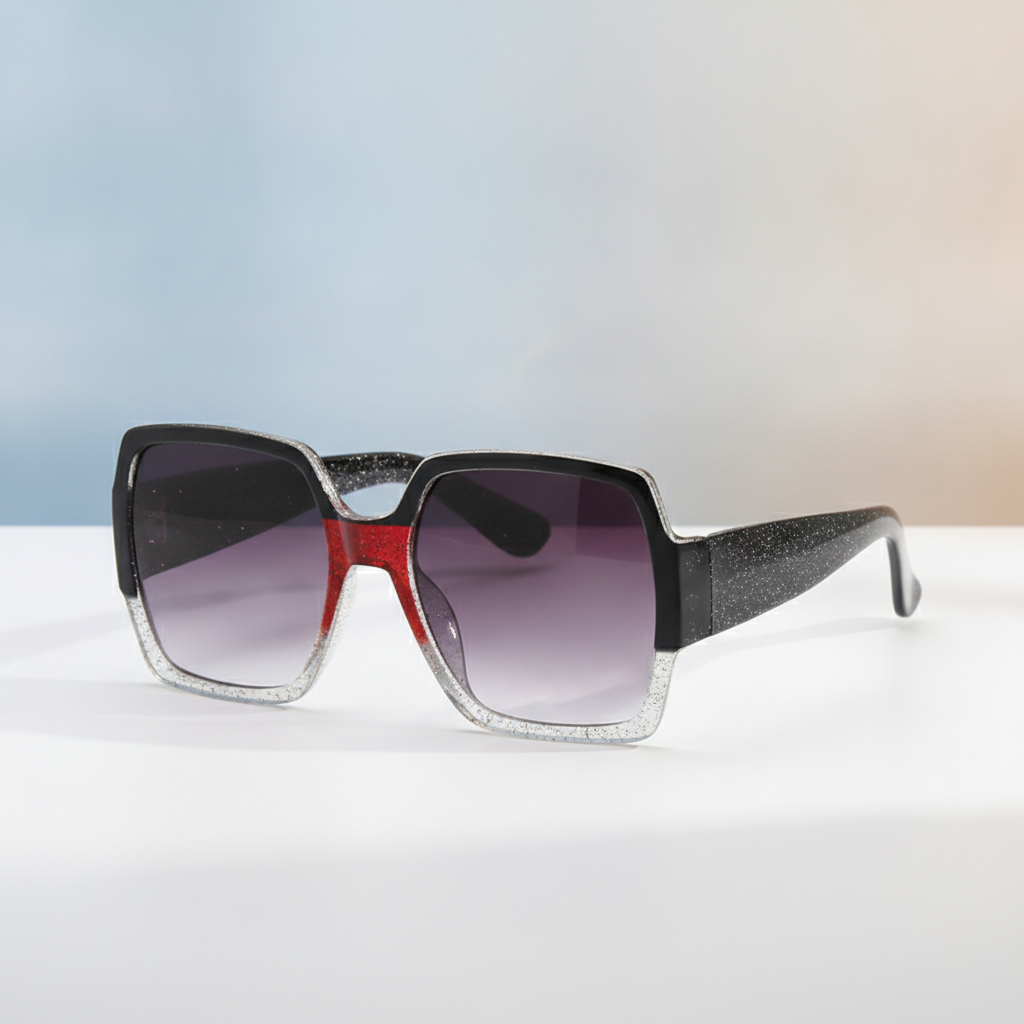Oversized Square Glitter Retro Sunglasses with Blue Lenses, in 5style