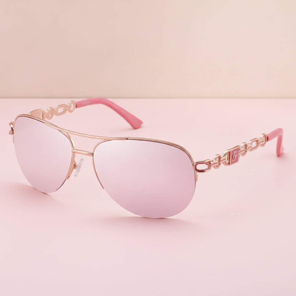 Ladies Oversized Aviator Sunglasses Metal Frame PC Gradient UV400 Lenses, in Rose Gold / Pink Mirror 2