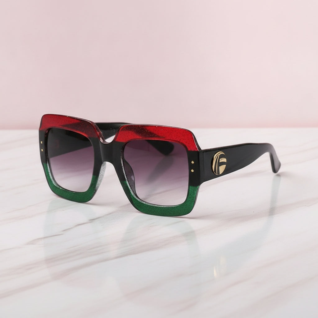 Oversized Square Glitter Retro Sunglasses with Blue Lenses, in 1style