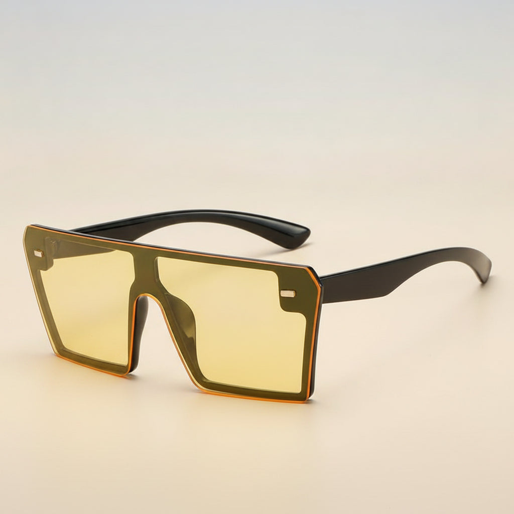 Frameless Oversized Rectangular Black Polarized Sunglasses UV400 AC PC for Universal Fashion, in Yellow black