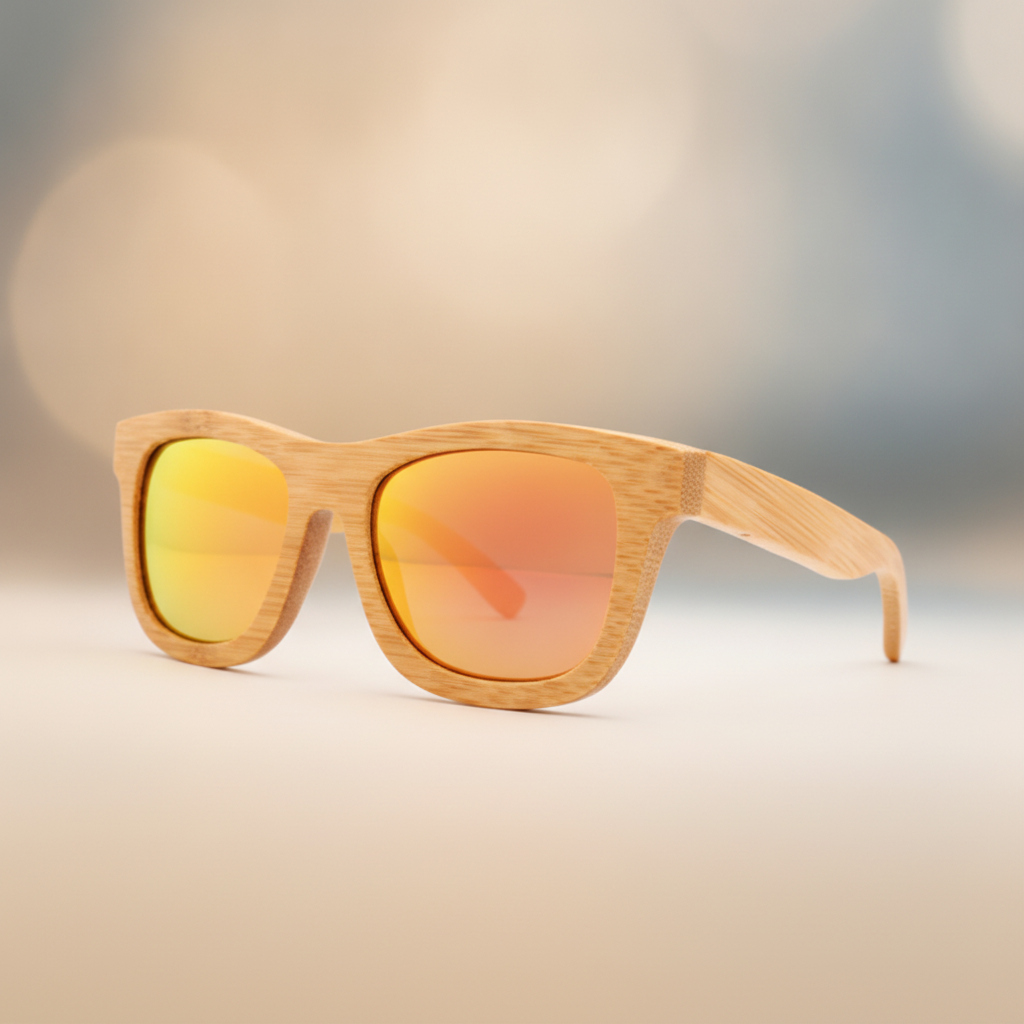 Retro Square Sunglasses UV400 Bamboo Brown Frame Mirrored Coated Multicolor Lenses