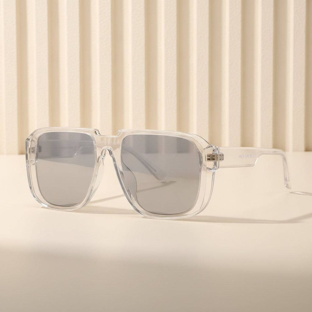 Men And Women Fashion Sports Retro Rectangular PC Sunglasses Oversized Asia Fit, in Clear / Light Smoke