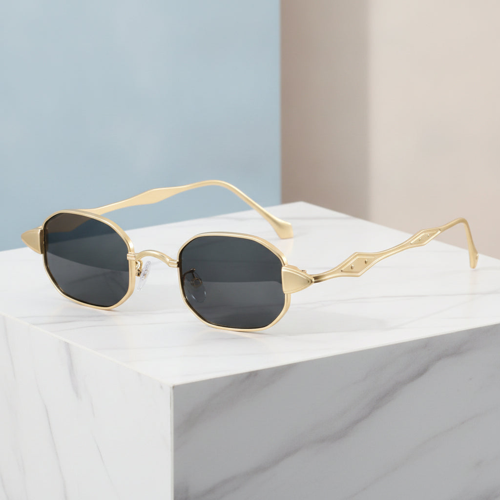 Rectangular Plastic Retro Sunglasses Gold Frame Business All-Matching For Men And Women Sun Protection