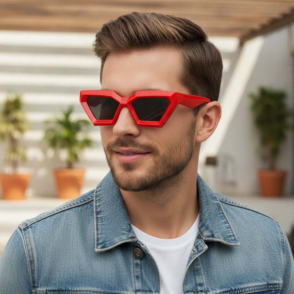 Small Frame Rectangular Sunglasses Red PC Lens PC Frame Full Frame UV400 for Fashion Commute