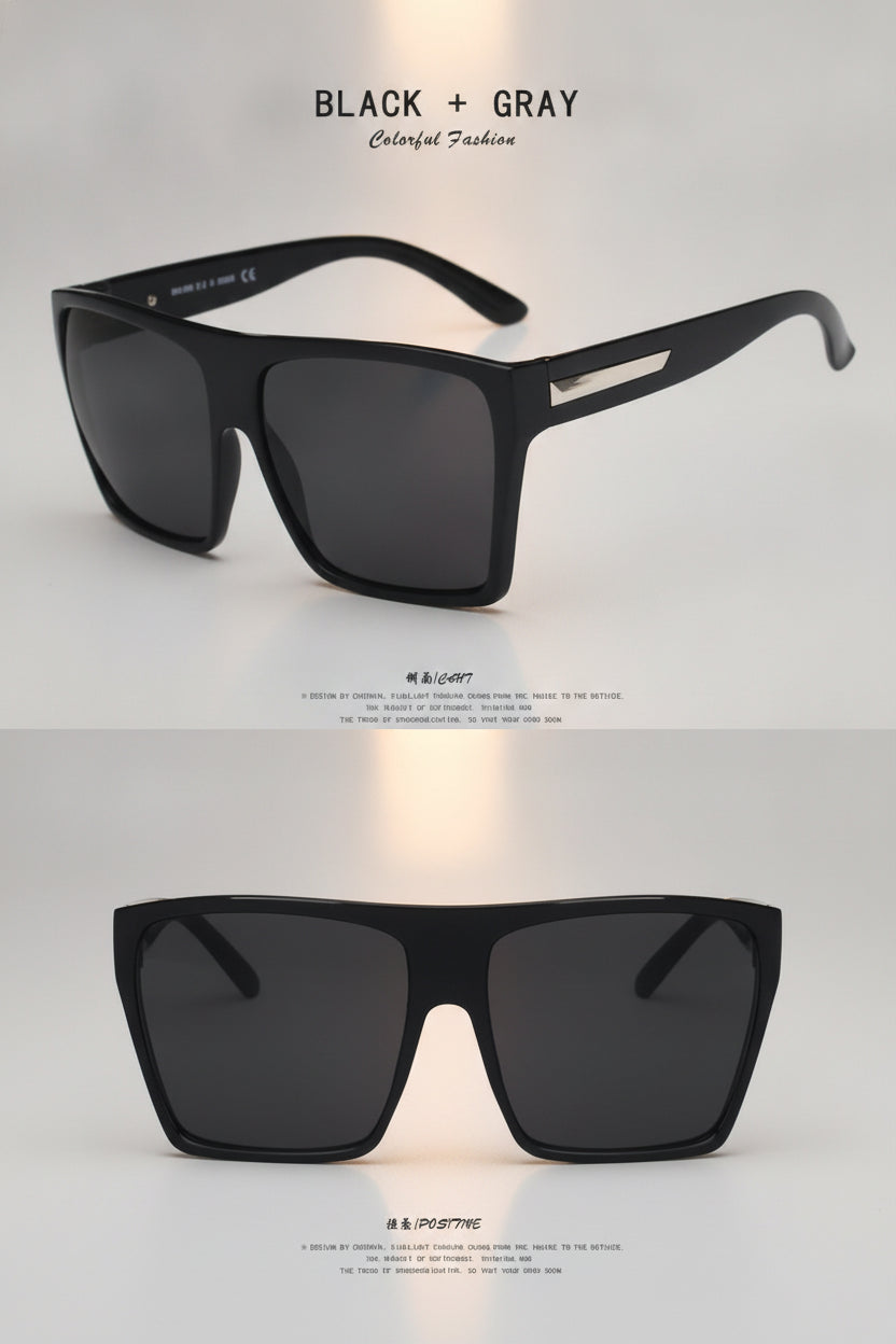 Oversized Rectangular Black Sunglasses with AC Lenses PC Frames for Personalized Fashion Travel, in Bright Black And Double